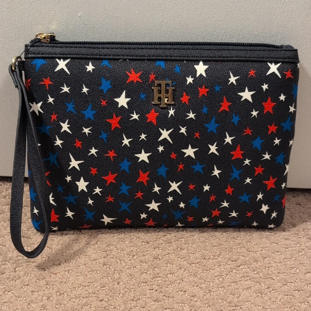 Tommy Hilfiger Blue Wristlet with Red, White, and Blue Stars NWT